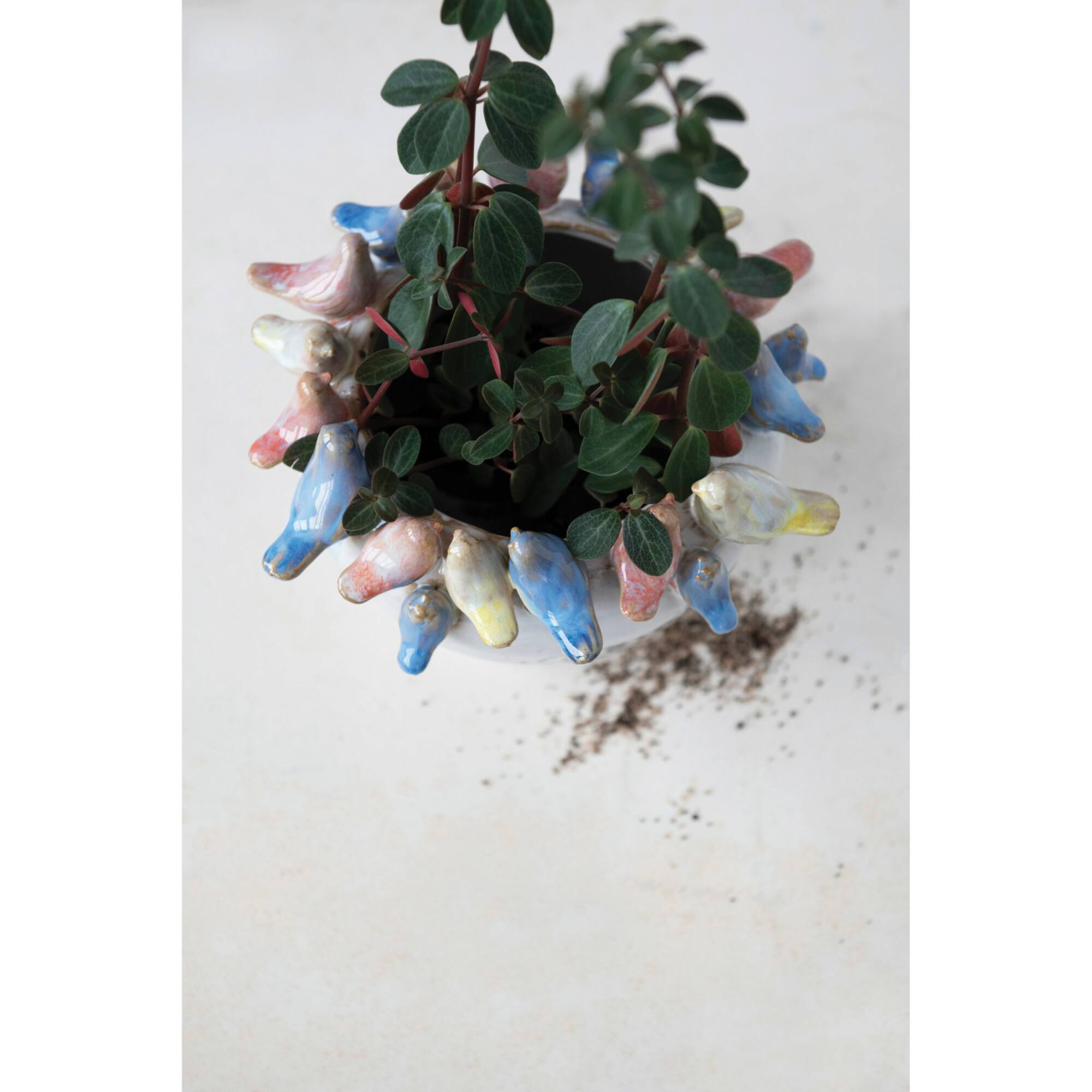 Hello Honey® 6'' Reactive Glaze Stoneware Planter with Birds on Rim